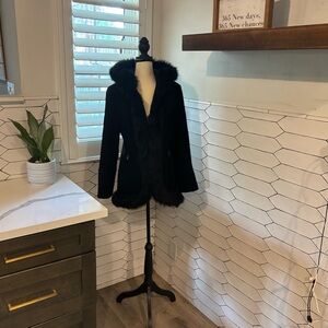 Elegant Black Fur-Trimmed Women's Coat